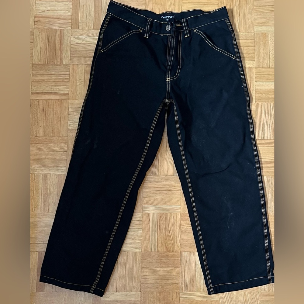 Passport Black Pants with Gold Stitching